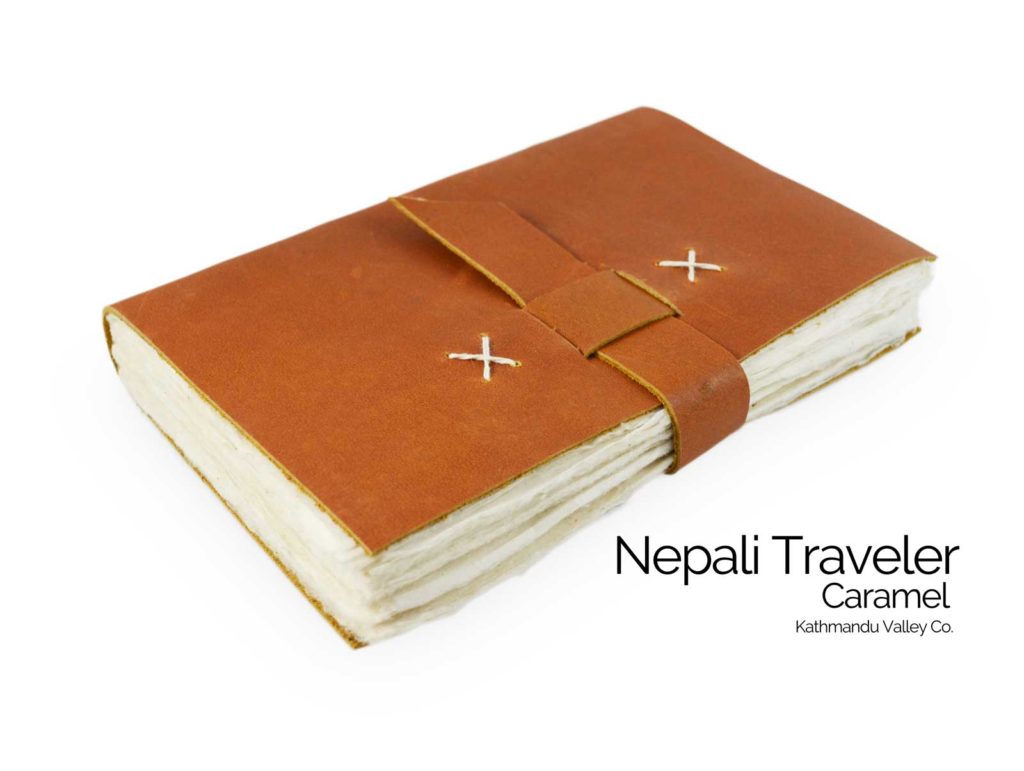 Nepali Traveler Rustic Leather Journal - with Lokta Paper Caramel Color