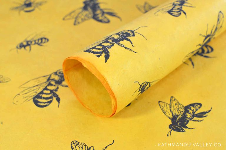 Busy Bee Wrapping Paper - Natural Handmade Lokta Paper