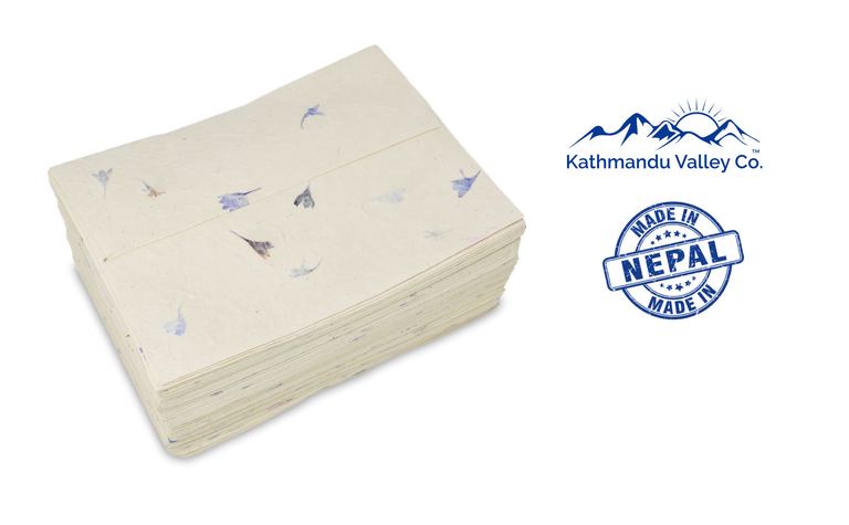 5x7 Inch Handmade Lokta Paper Envelopes with Cornflower Petals from Kathmandu Valley Co.