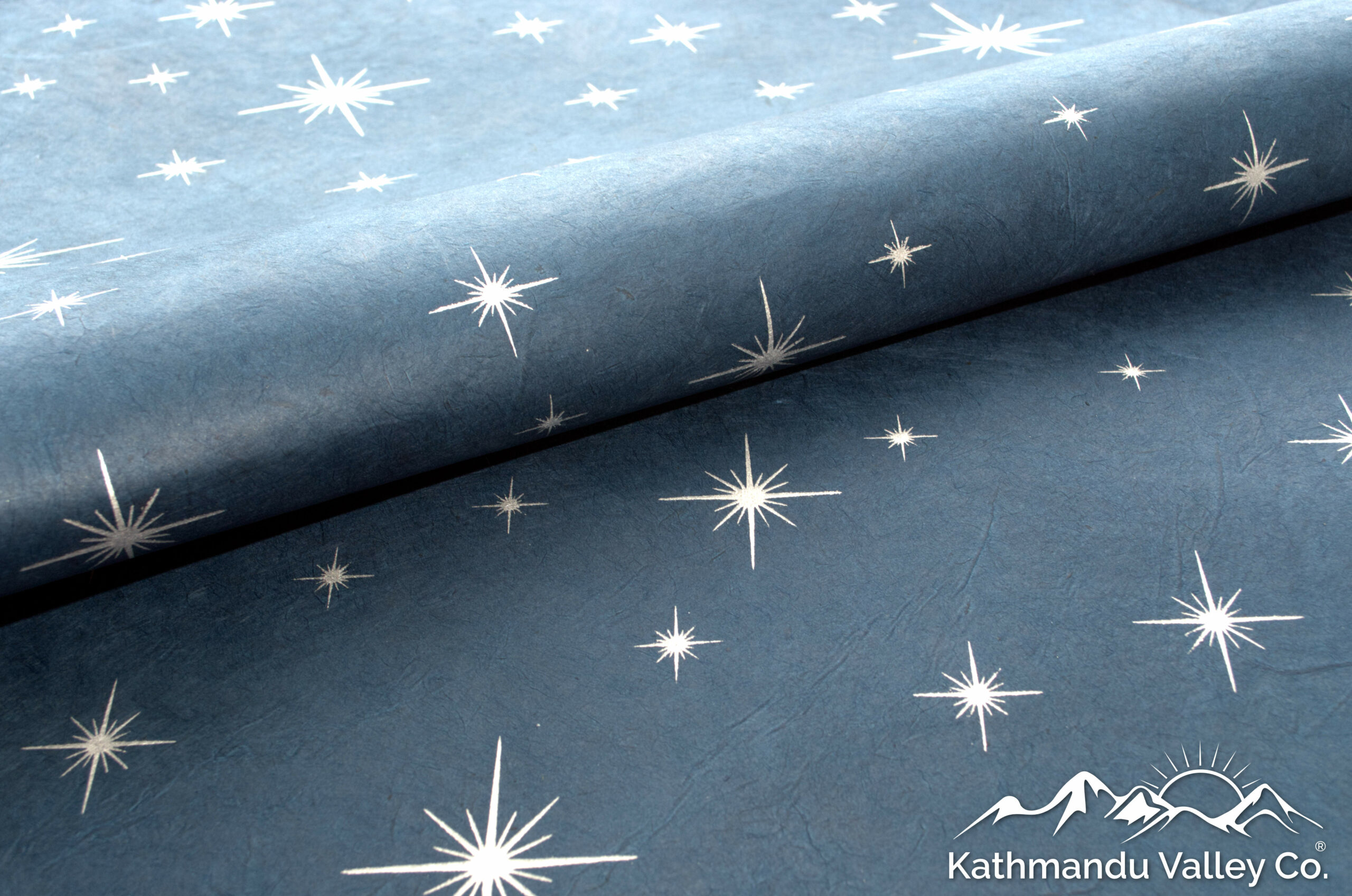 Handmade Lokta Paper Gift Wrap Blue with Shining Stars