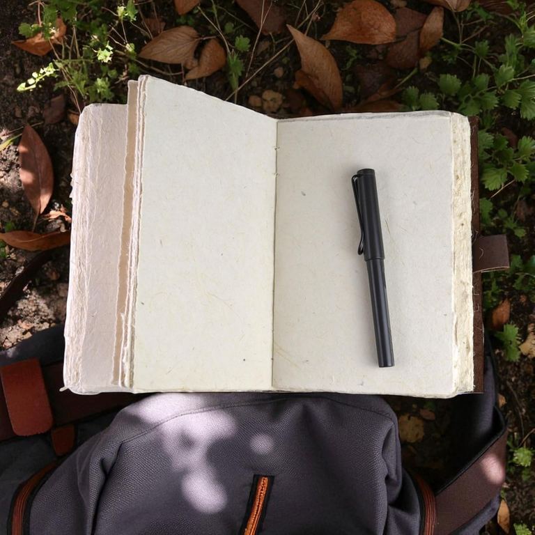 The Nepali Traveler journal open to its deckle-edged lokta pages