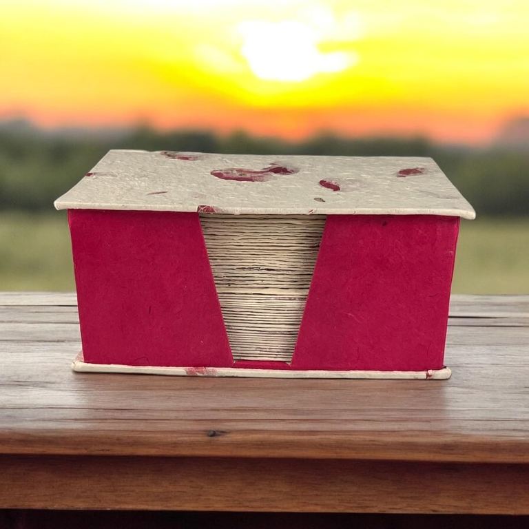 The 25-card Bougainvillea set in its pink-sided box at sunset