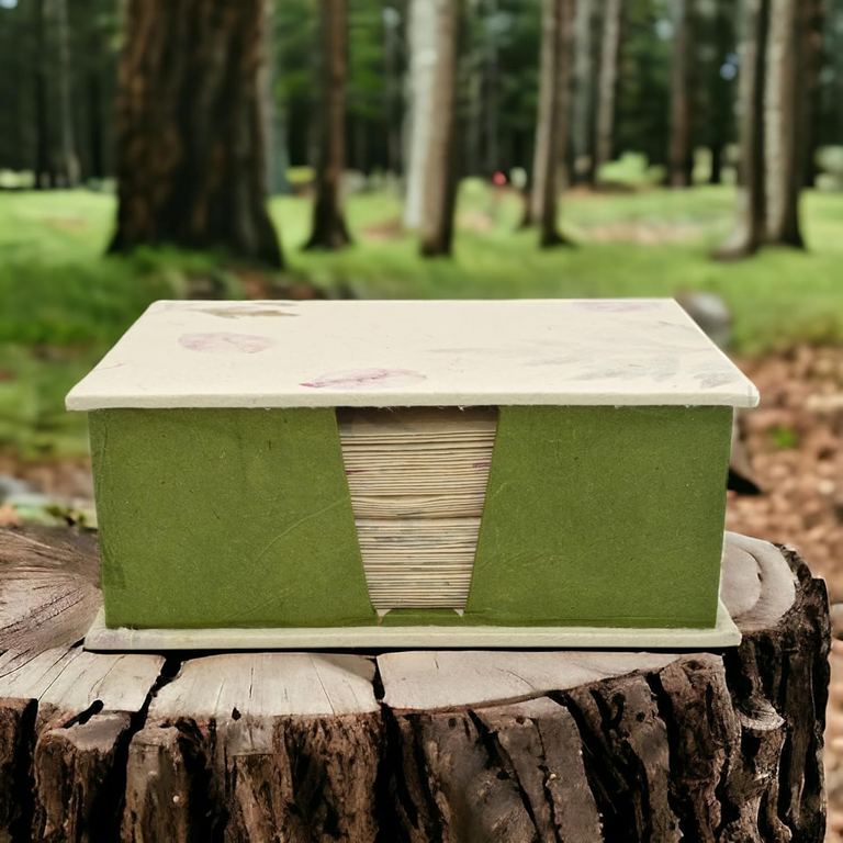The 25-card Forest Wanderer set on a tree stump in the woods