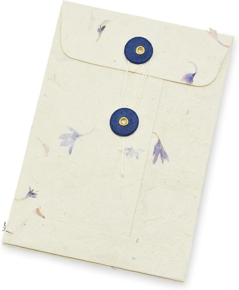 A cornflower lokta pocket envelope with blue buttons