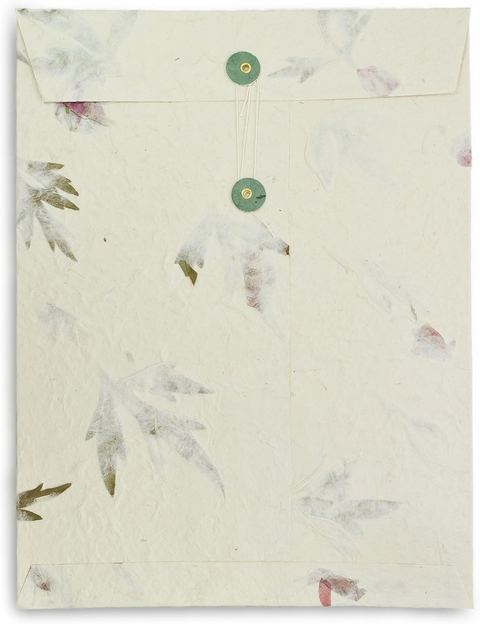 The 10 × 13 inch Forest Wanderer lokta envelope with green buttons