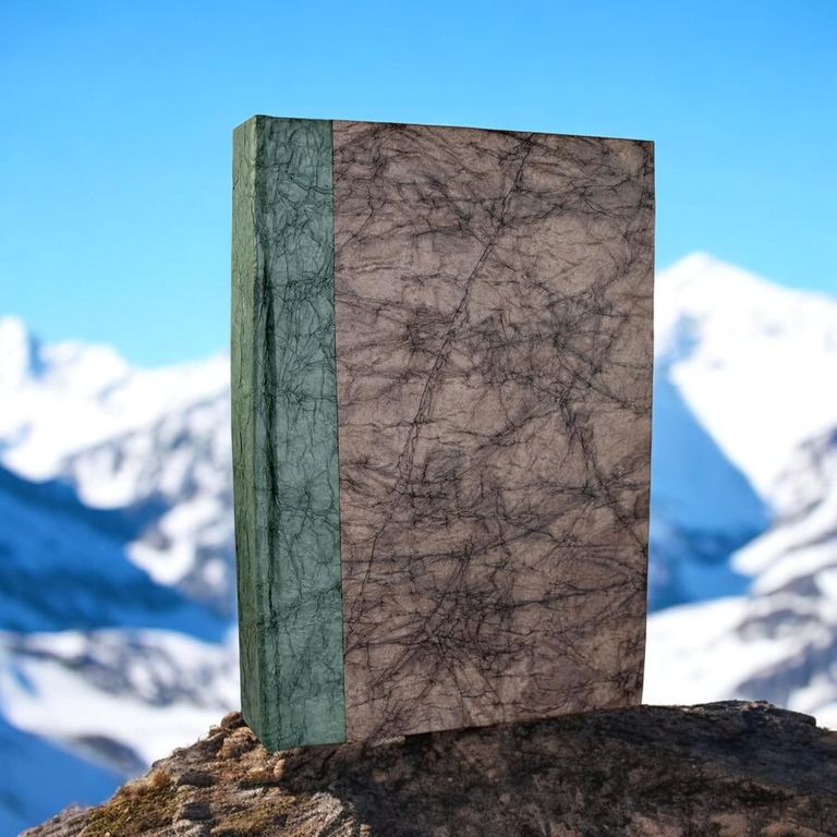 The Walnut Nepali Eco journal standing on a rock against snow-covered peaks